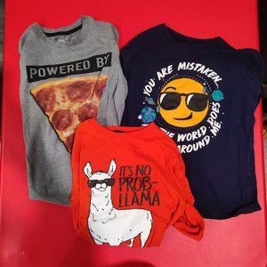 3 boy's funny long sleeve shirts grey / red / black size L 10-12